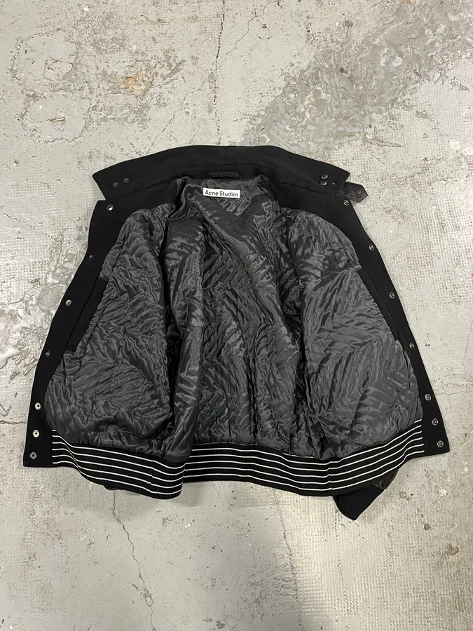 Acne Studios Black Wool & Leather Biker Jacket - Image 6