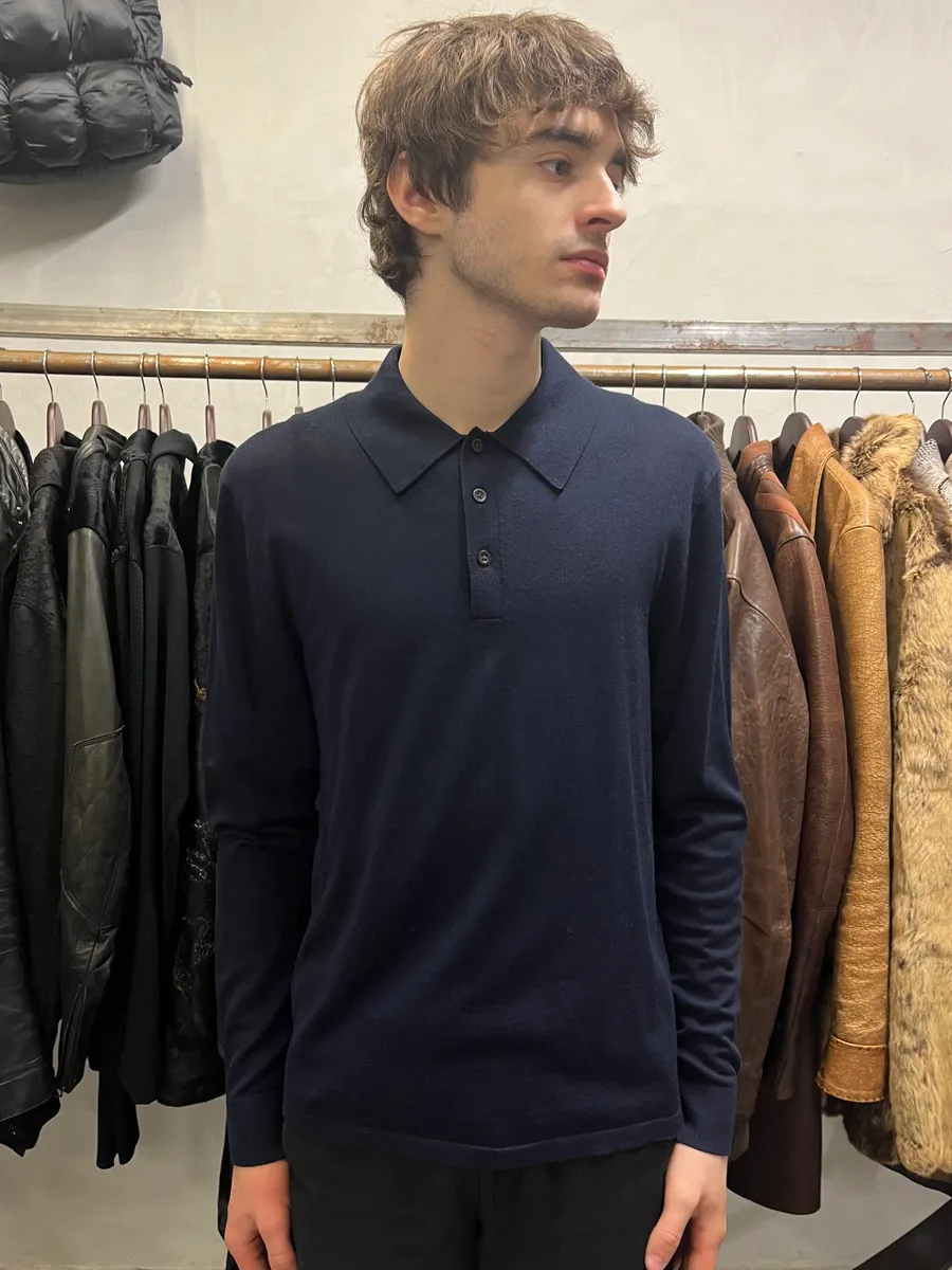 Acne Studios Navy Wool Polo Sweater - Image 2