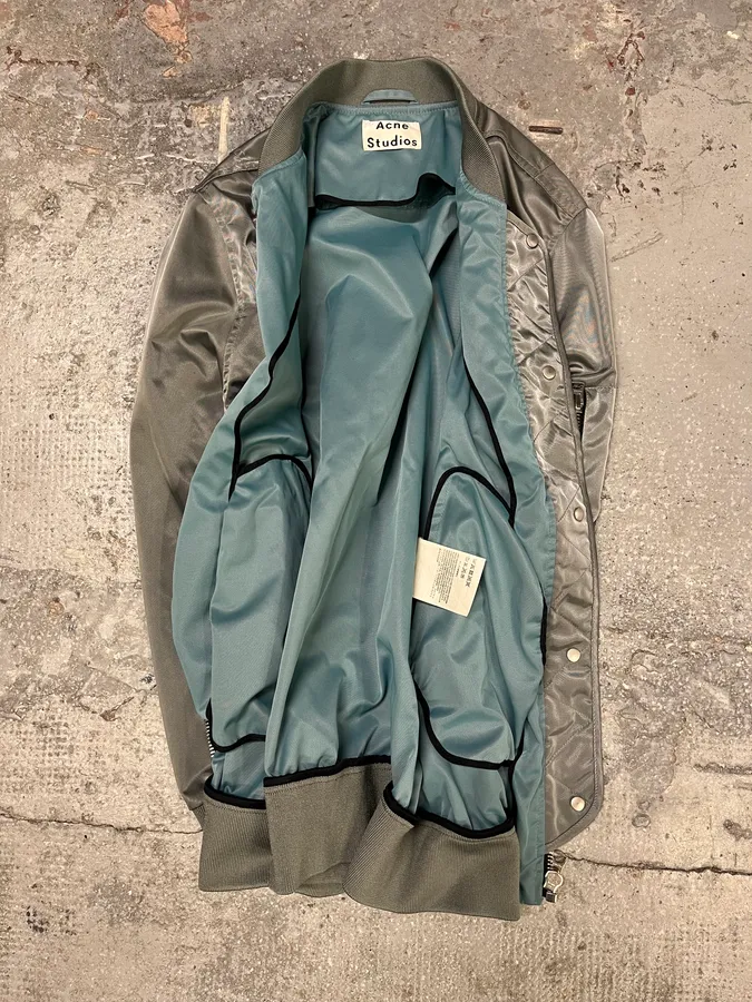 Acne Studios Nylon Pale Green Bomber Jacket - Image 6