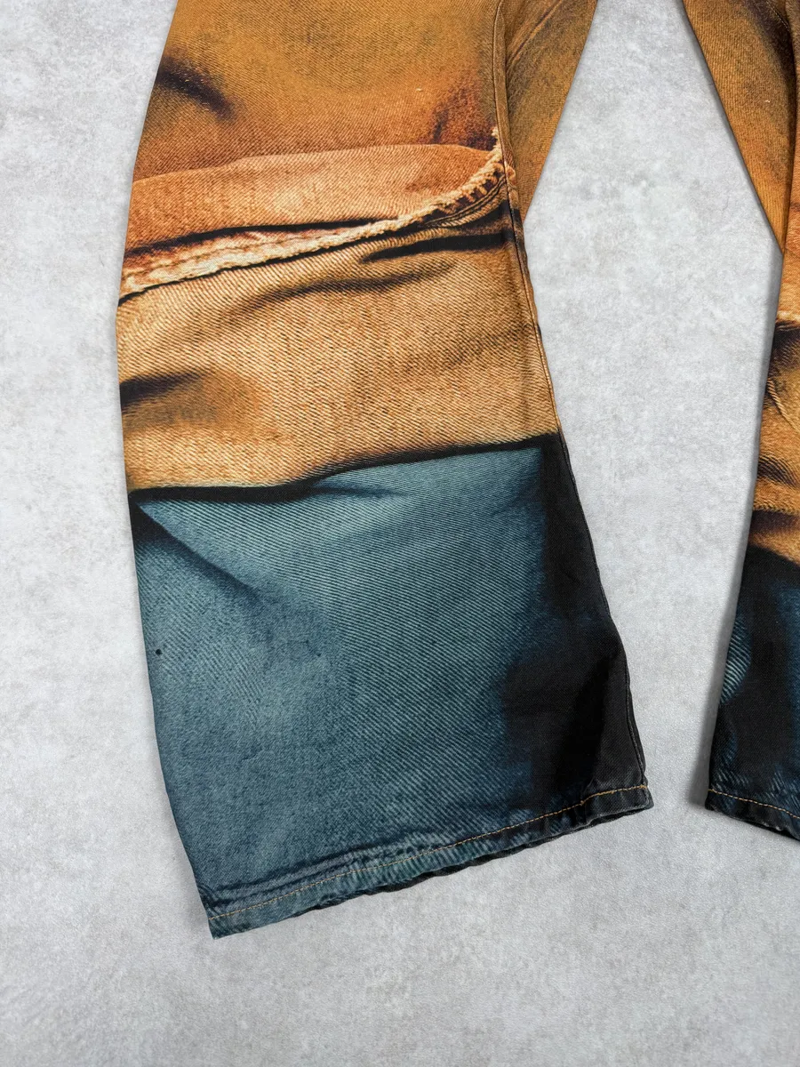 Acne Studios Trompe L’oeil Belts Orange Curved Print Pants - Image 7