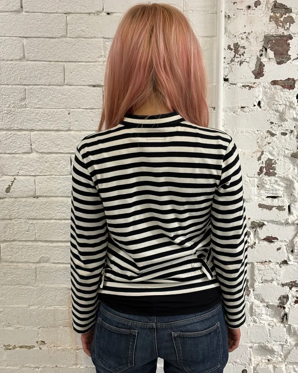 Agnès b. Black & White Officer Asymmetrical Striped Cardigan - Image 3