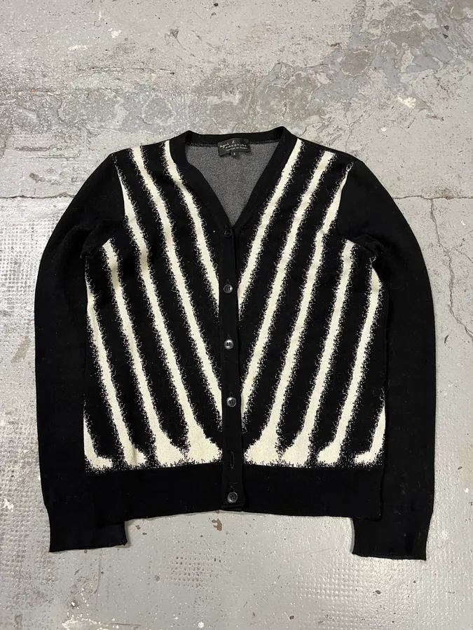 Agnes B Black & White Striped Contemporary Cardigan