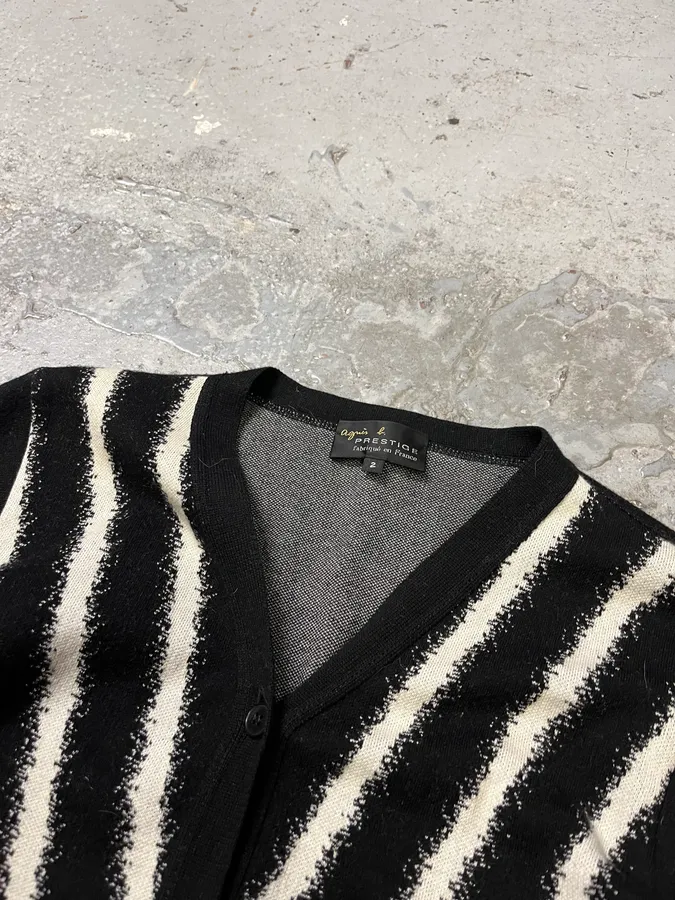 Agnes B Black & White Striped Contemporary Cardigan - Image 2