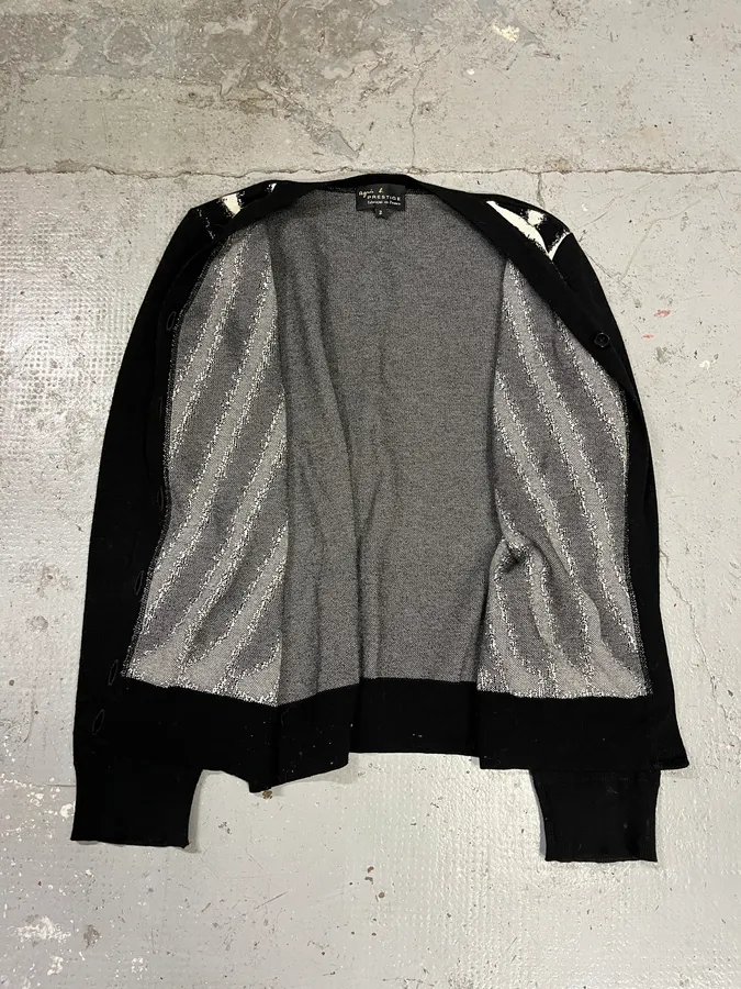 Agnes B Black & White Striped Contemporary Cardigan - Image 6