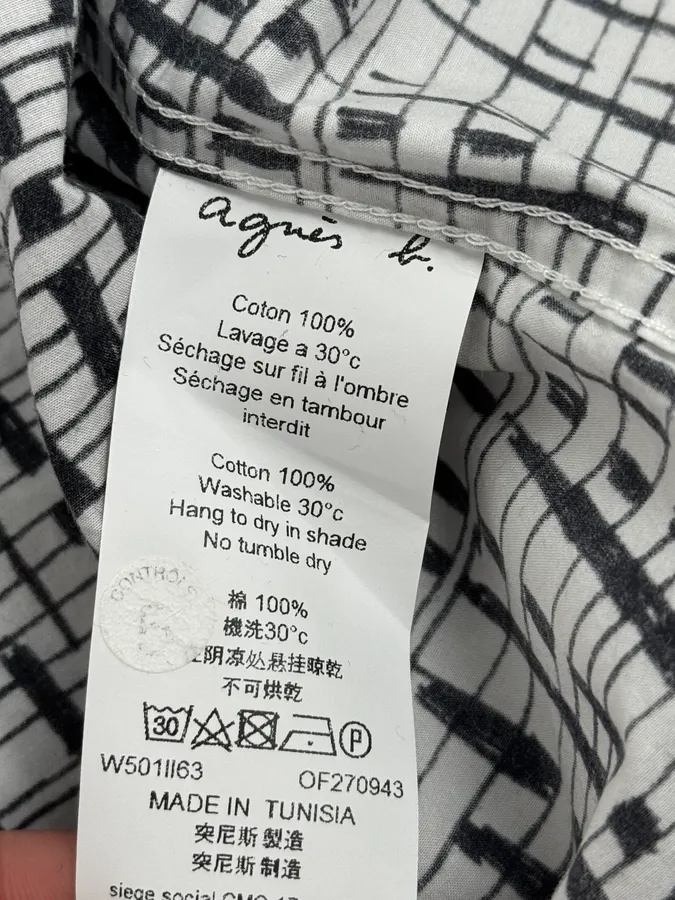 Agnès B Trompe L’oeil Script Abstract Black & White Shirt - Image 10