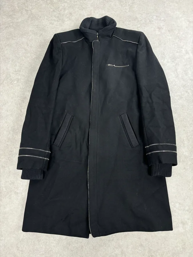 Alexander McQueen Black Long Wool Multi Zips Jacket