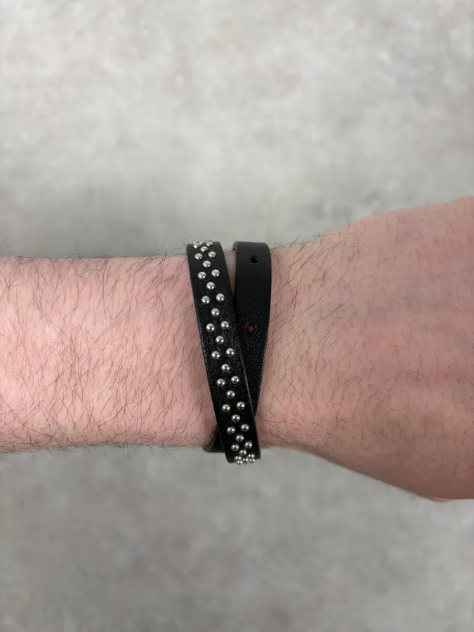 Alexander McQueen Black Studded Skull Charm Leather Bracelet - Image 3