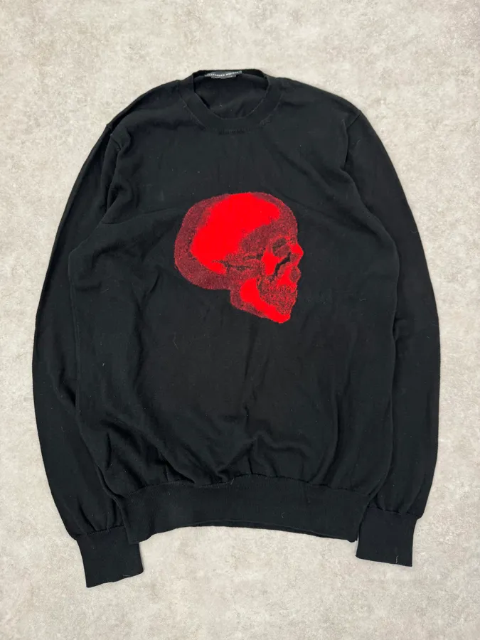 Alexander McQueen Red Deadskull Black Sweater