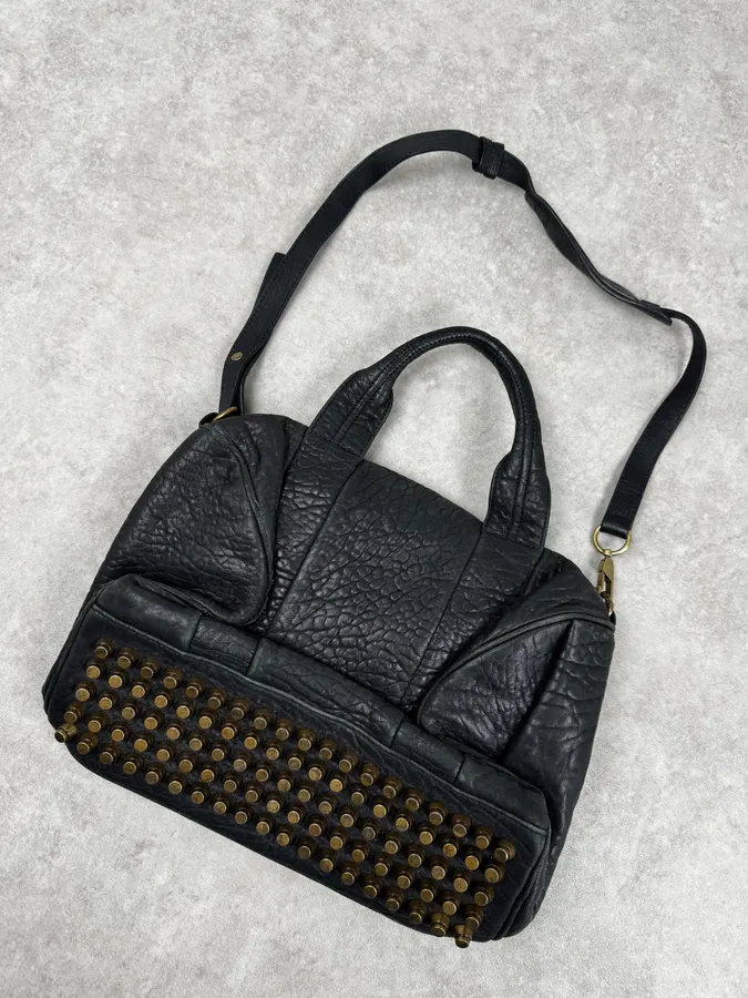 Alexander Wang Black & Gold Spikes Grained Leather SHOULDER Bag - Image 7