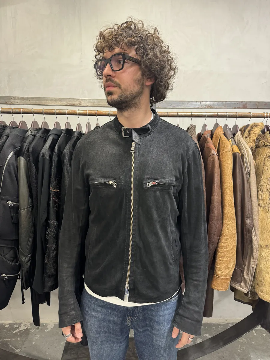 Ann Demeulemeester Black Cracked Biker Leather Jacket - Image 2