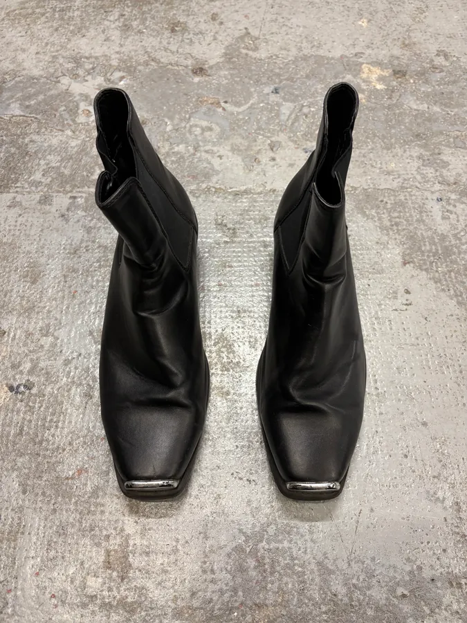 Ann Demeulemeester Black Leather Steel Toe Boots - Image 5