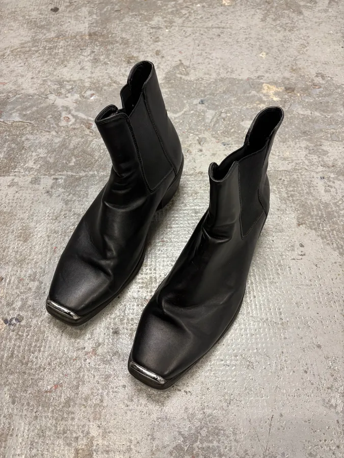 Ann Demeulemeester Black Leather Steel Toe Boots - Image 6