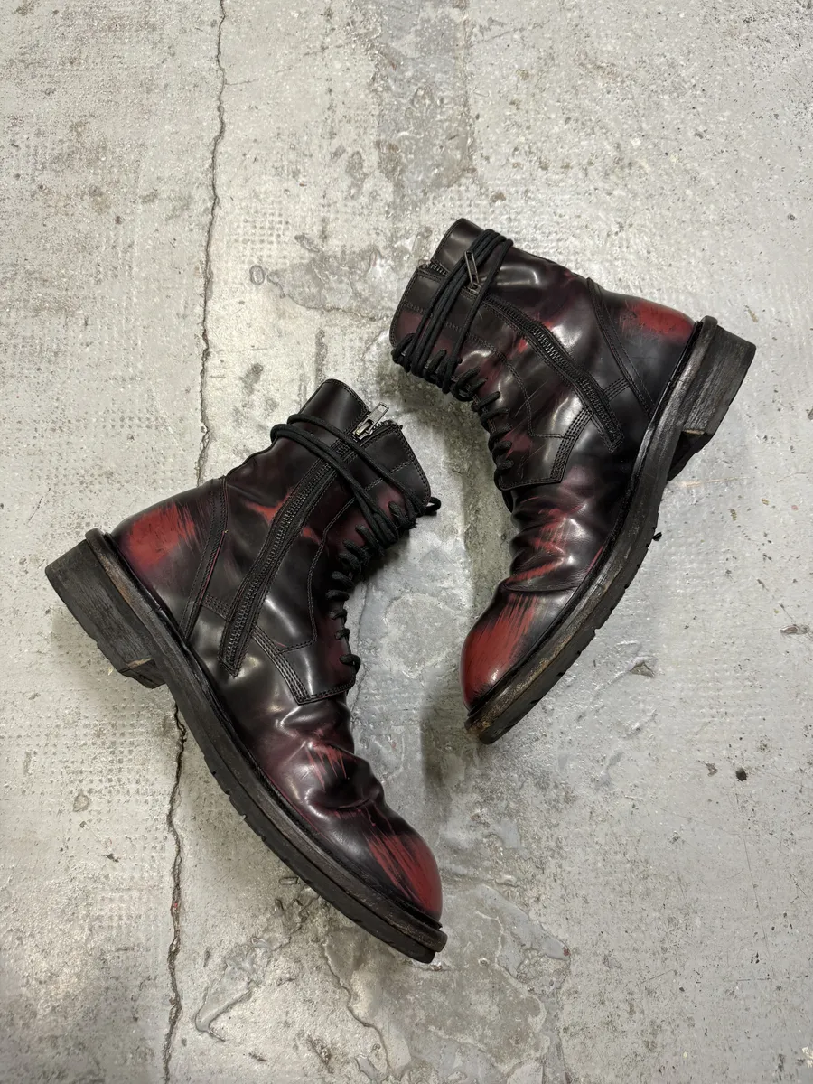 Ann Demeulemeester Purple & Black Dark Obscure Leather Boots - Image 8