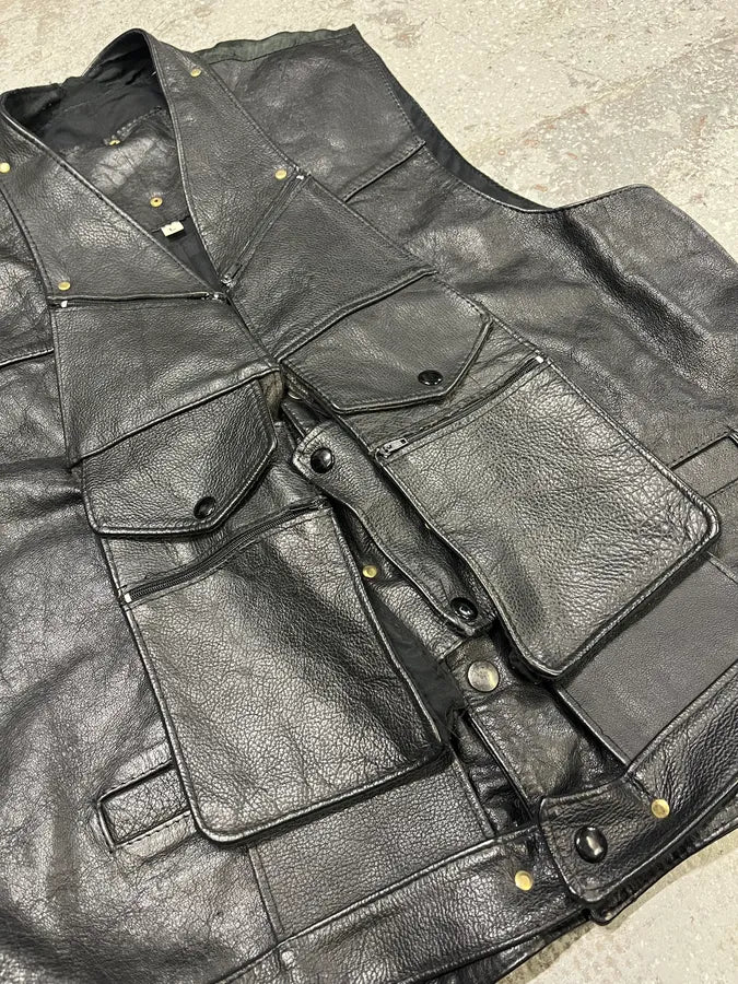 Archive Black Leather Avant-Garde Vest - Image 9