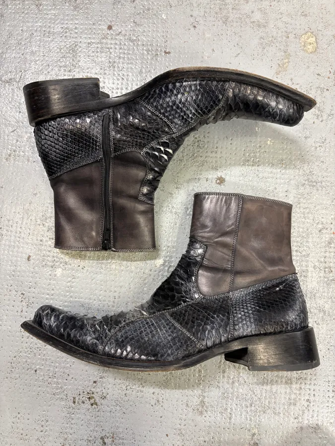Archive Black Python Leather Boots - Image 4