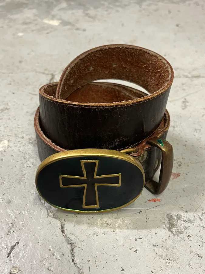 Archive Brown Eroded Faith Cross Leather Belt - Image 7