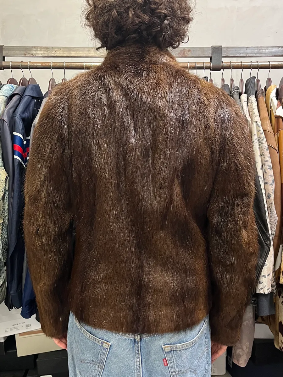 Archive Faux Fur Hybrid Brown Biker Leather Jacket - Image 3