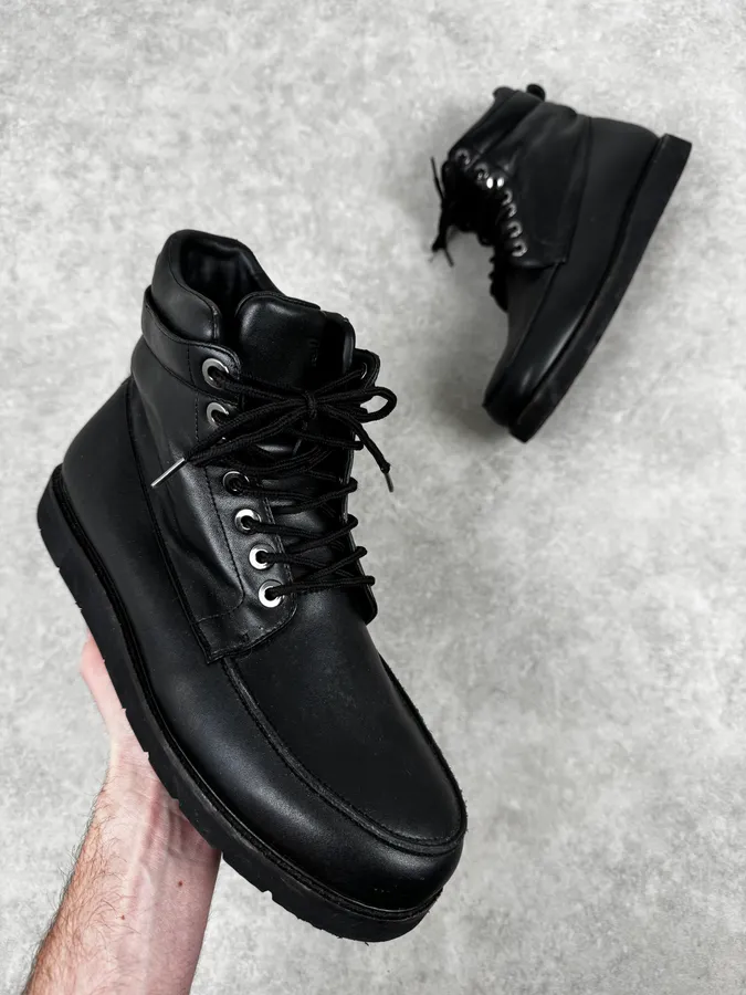 Armani Black Laced Leather High Boots