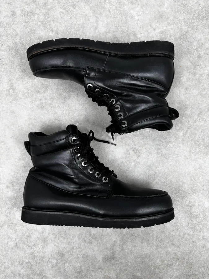 Armani Black Laced Leather High Boots - Image 2
