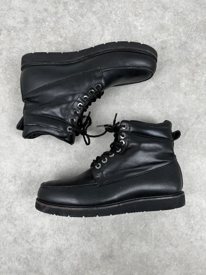 Armani Black Laced Leather High Boots - Image 3