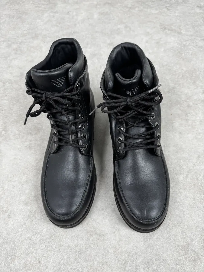 Armani Black Laced Leather High Boots - Image 4