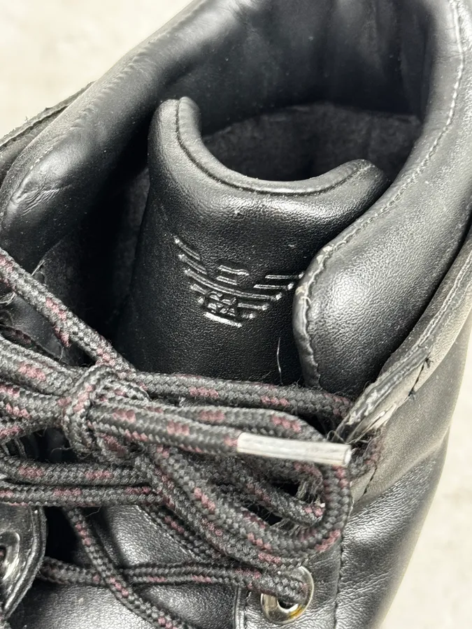 Armani Black Laced Leather High Boots - Image 5
