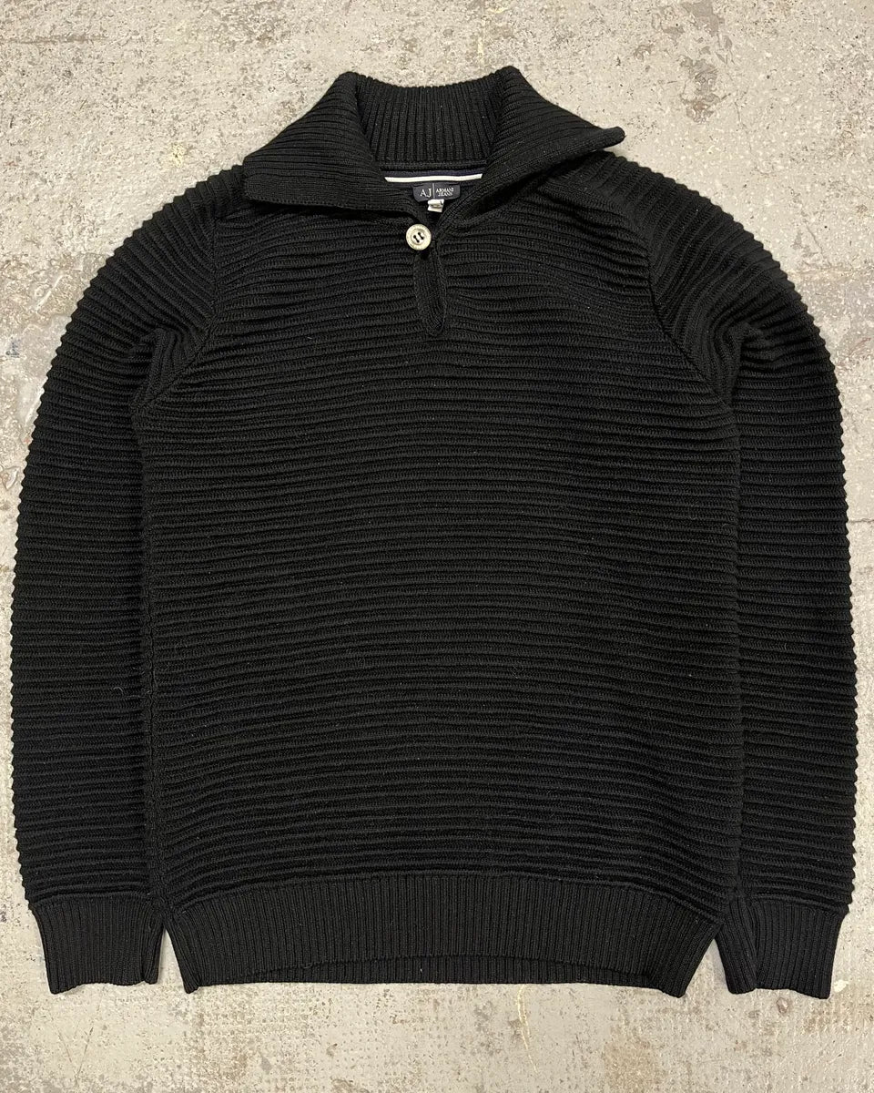 Armani Black Pleats Horizontal Polo Longsleeves