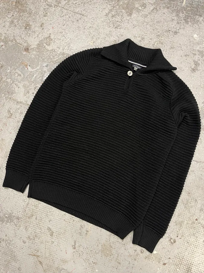Armani Black Pleats Horizontal Polo Longsleeves - Image 4