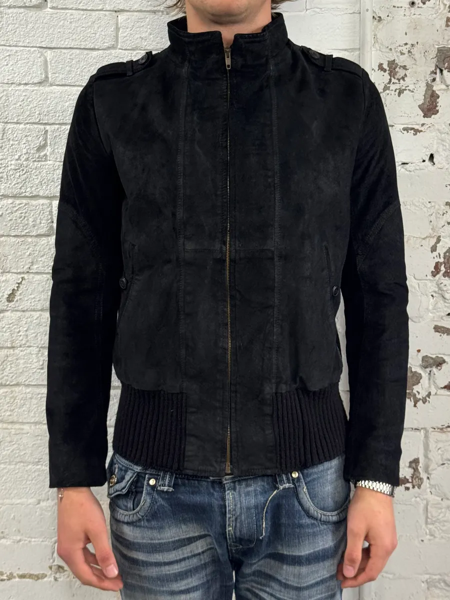Armani Black Suede Avant-Garde Bomber Jacket - Image 2
