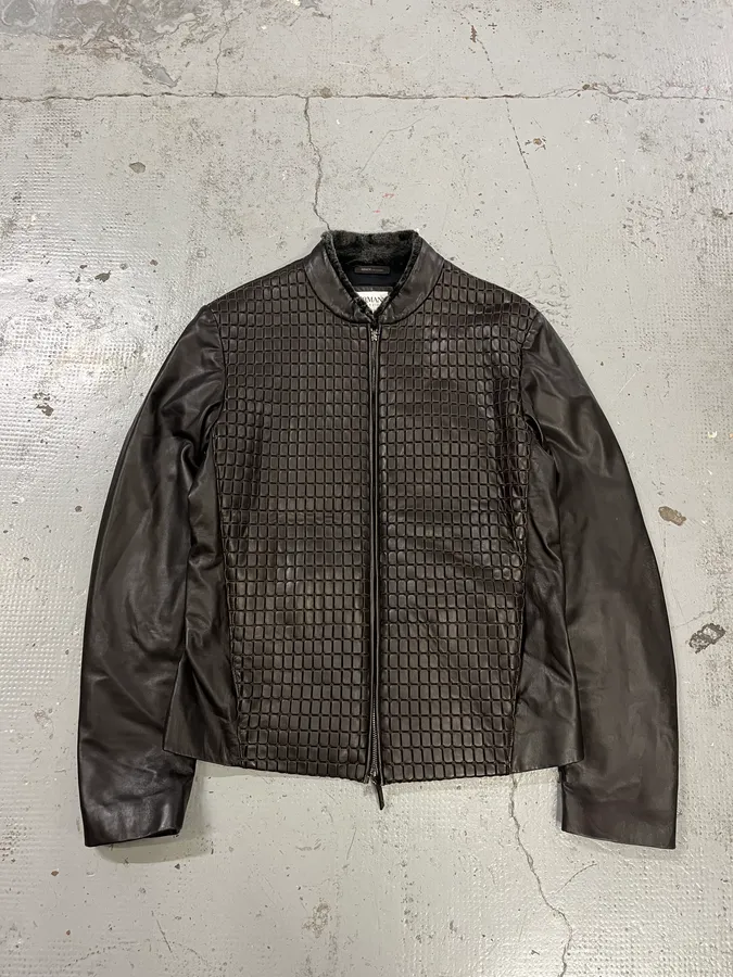 Armani Collezioni Brown Leather Bomber Jacket