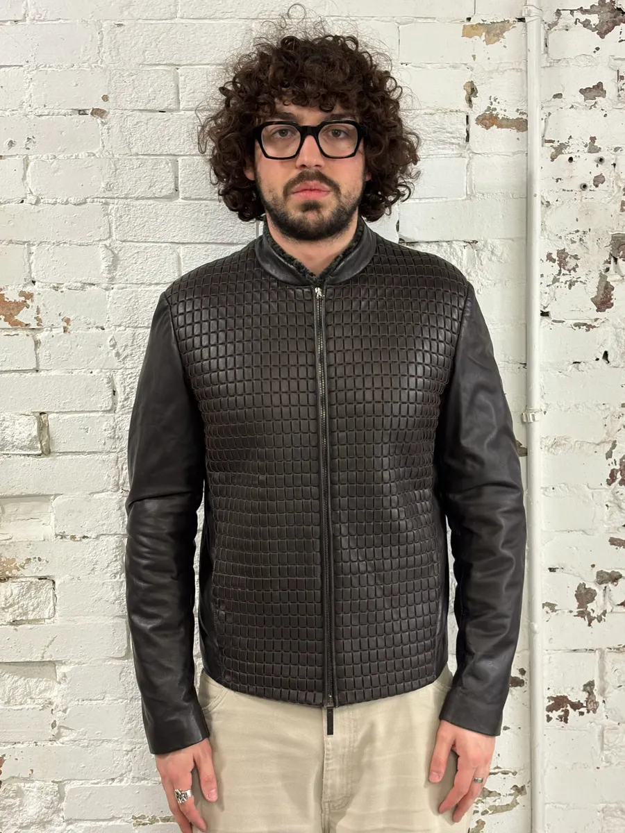 Armani Collezioni Brown Leather Bomber Jacket - Image 2