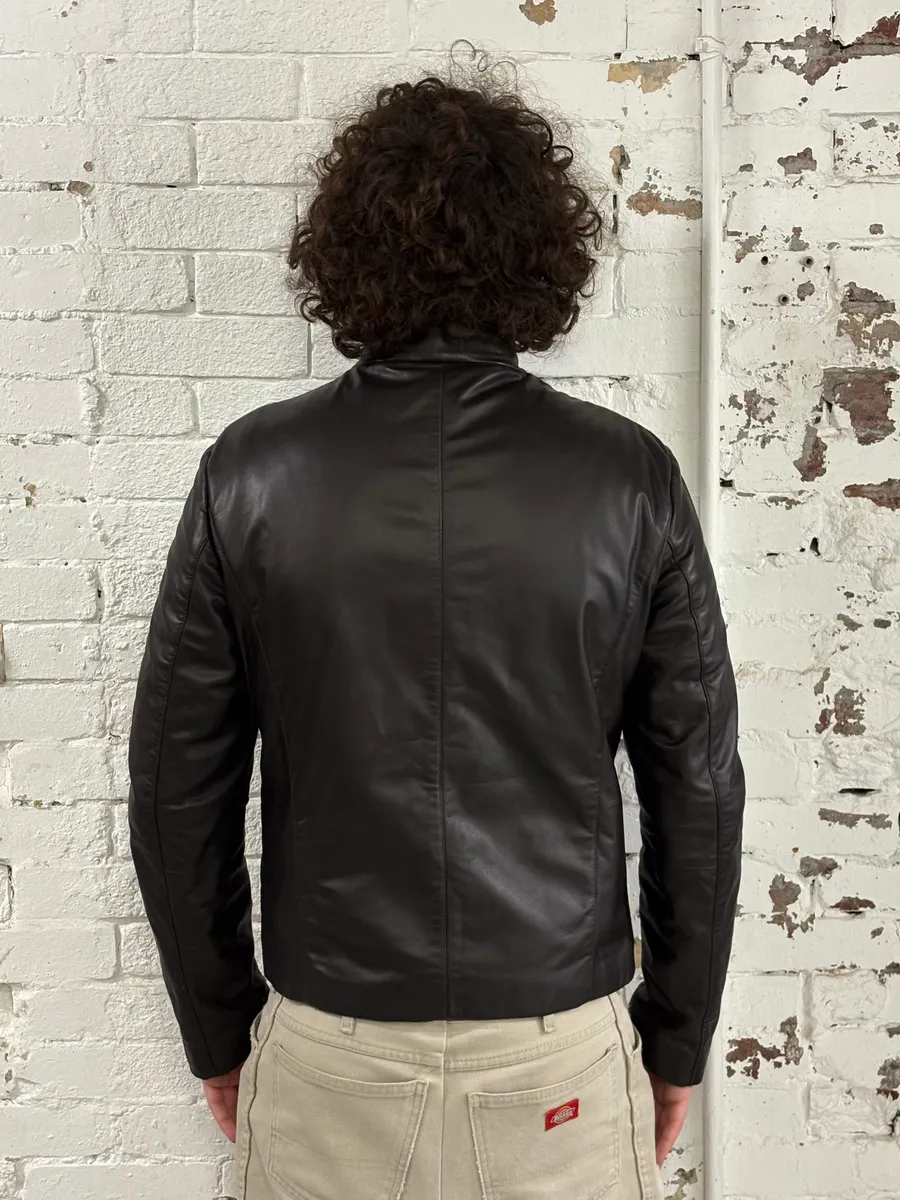 Armani Collezioni Brown Leather Bomber Jacket - Image 3