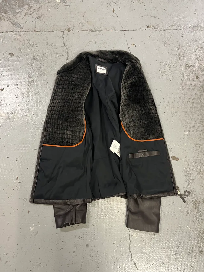 Armani Collezioni Brown Leather Bomber Jacket - Image 8