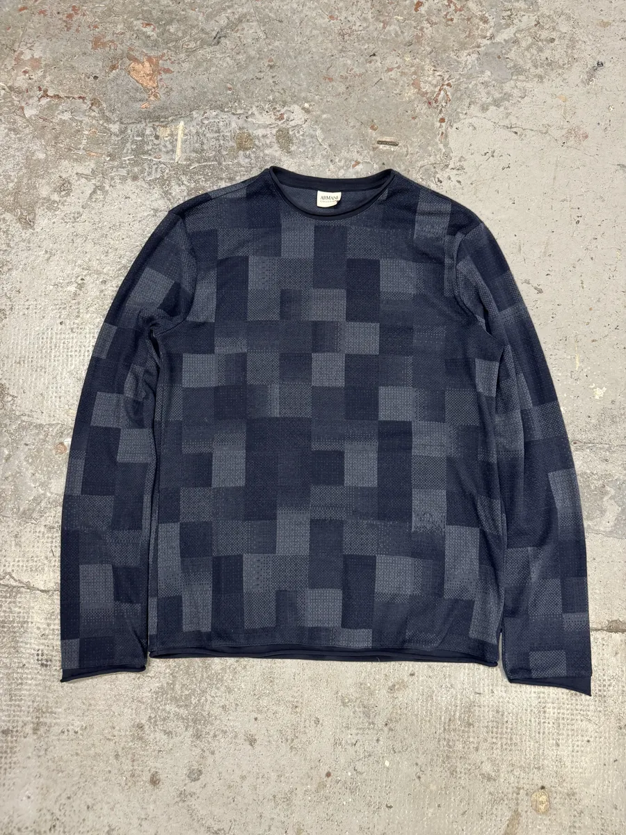 Armani Collezioni Navy Gradient Squared Longsleeves Sweater - Image 7