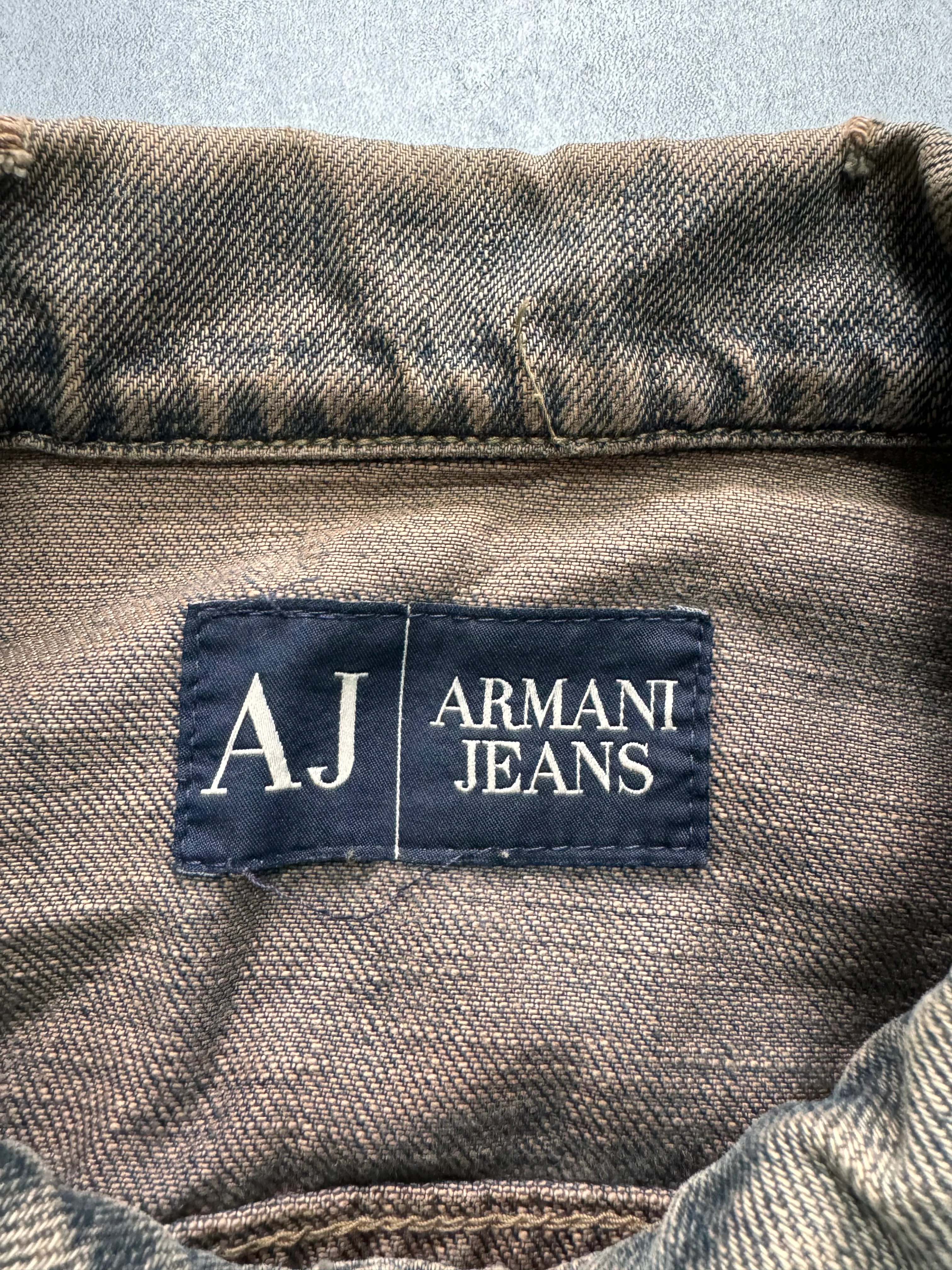 2000s Armani Faded Denim Biker Jacket - Image 4