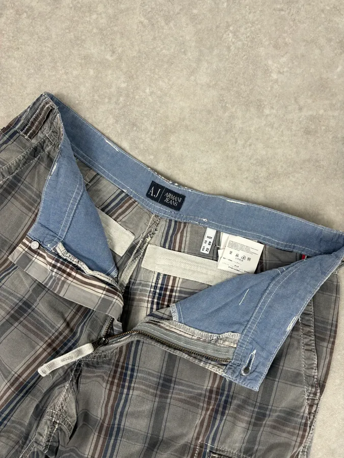 Armani Grey Cargo Checkered Plaid Shorts - Image 8