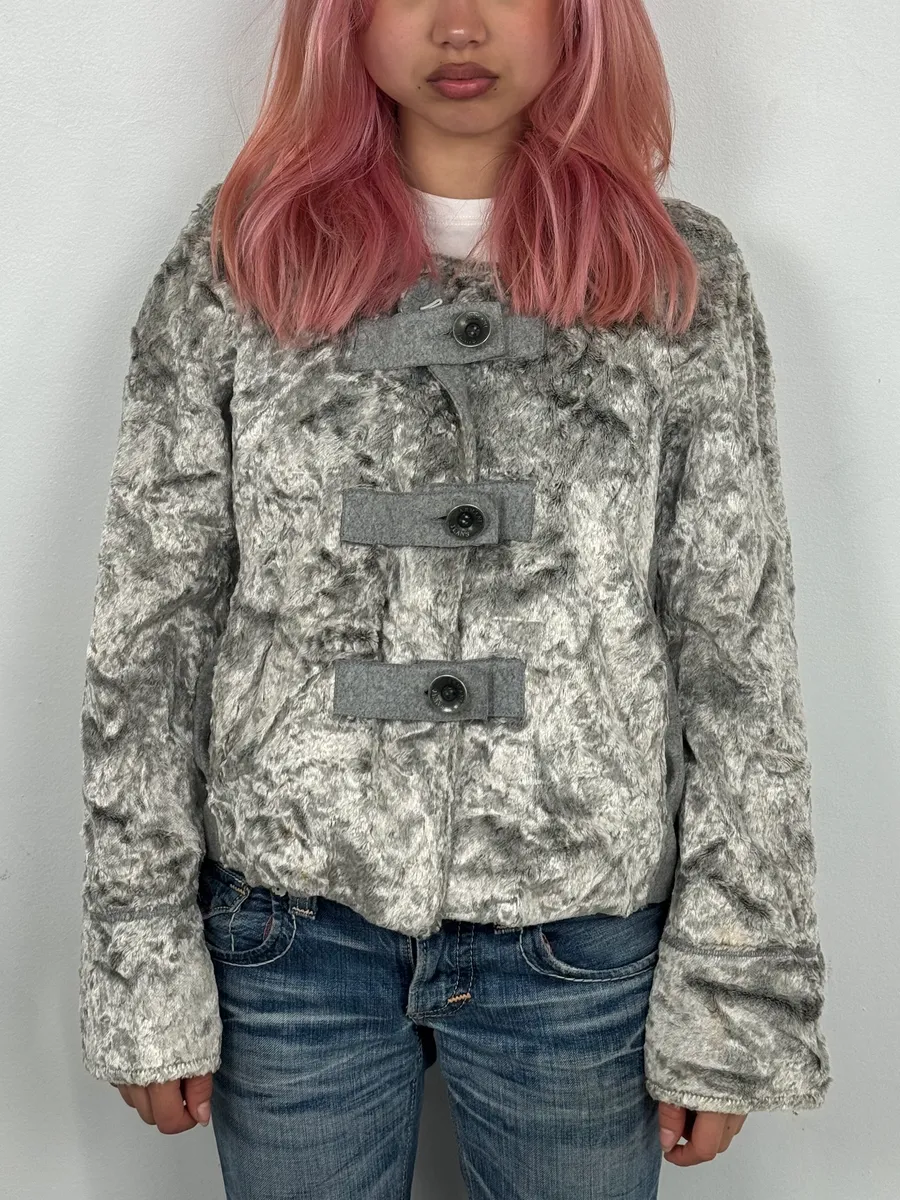 Armani Grey Velvet Faux Fur Jacket