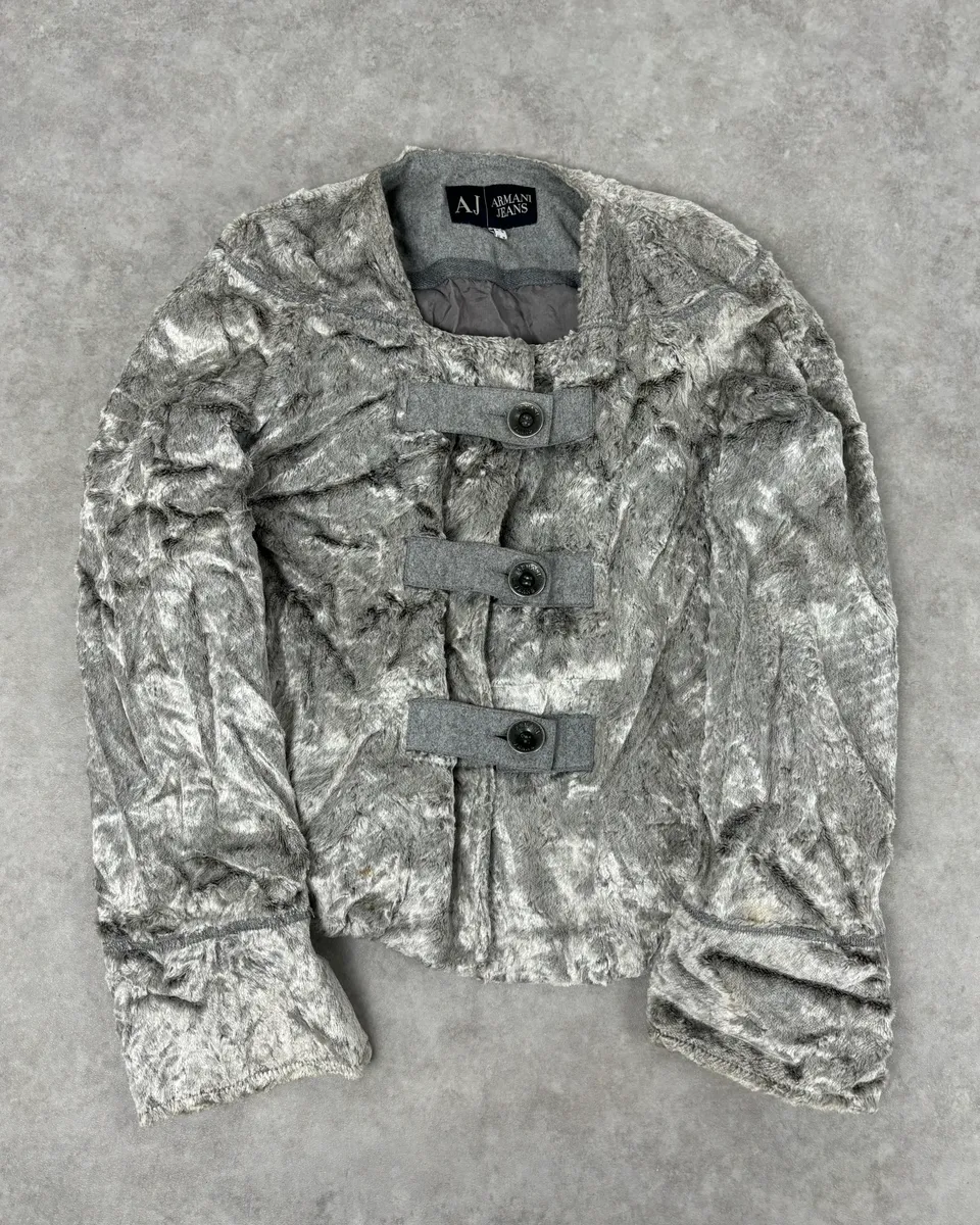 Armani Grey Velvet Faux Fur Jacket - Image 3
