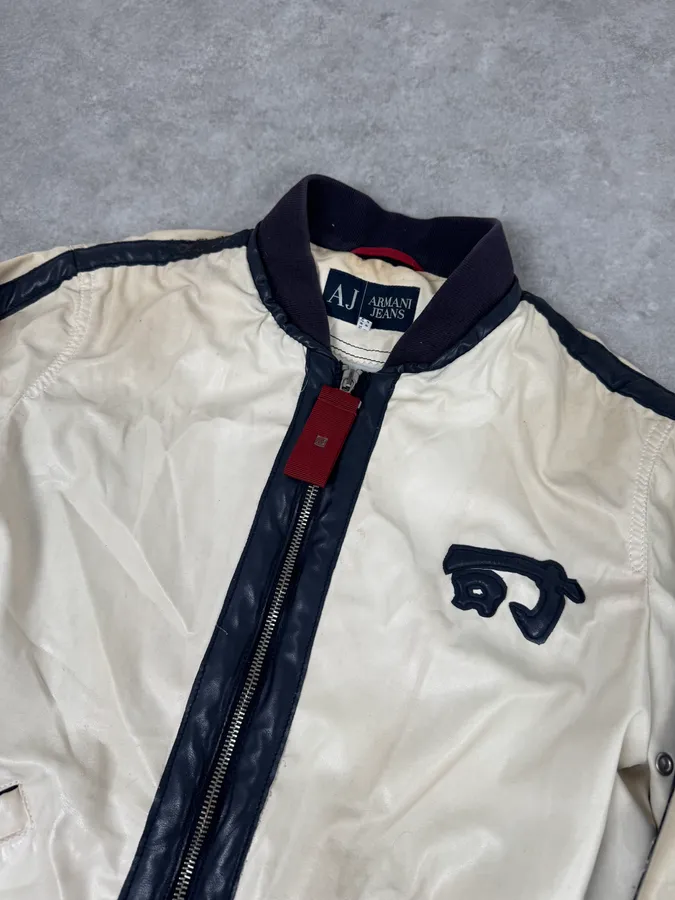 2000s Armani Beige & Navy Kanji Nylon Sport Jacket - Image 5
