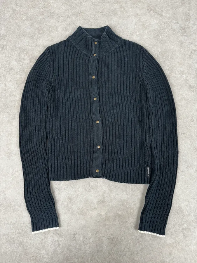 Armani Navy Buttoned Turtleneck Wool Sweater