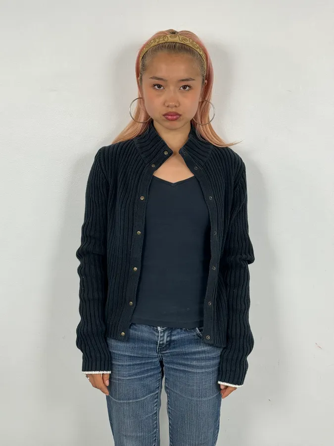 Armani Navy Buttoned Turtleneck Wool Sweater - Image 2