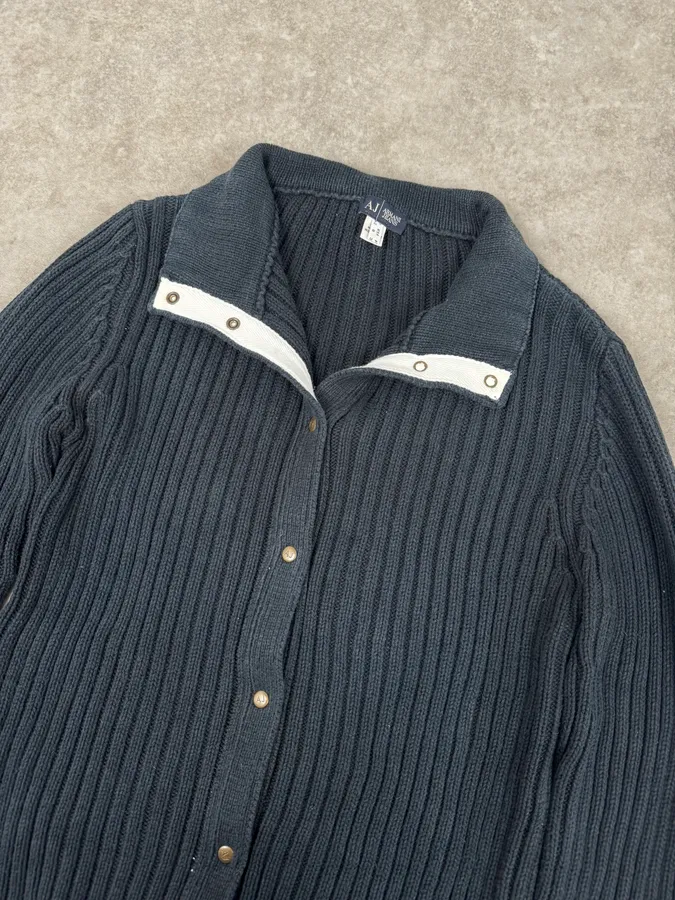Armani Navy Buttoned Turtleneck Wool Sweater - Image 5