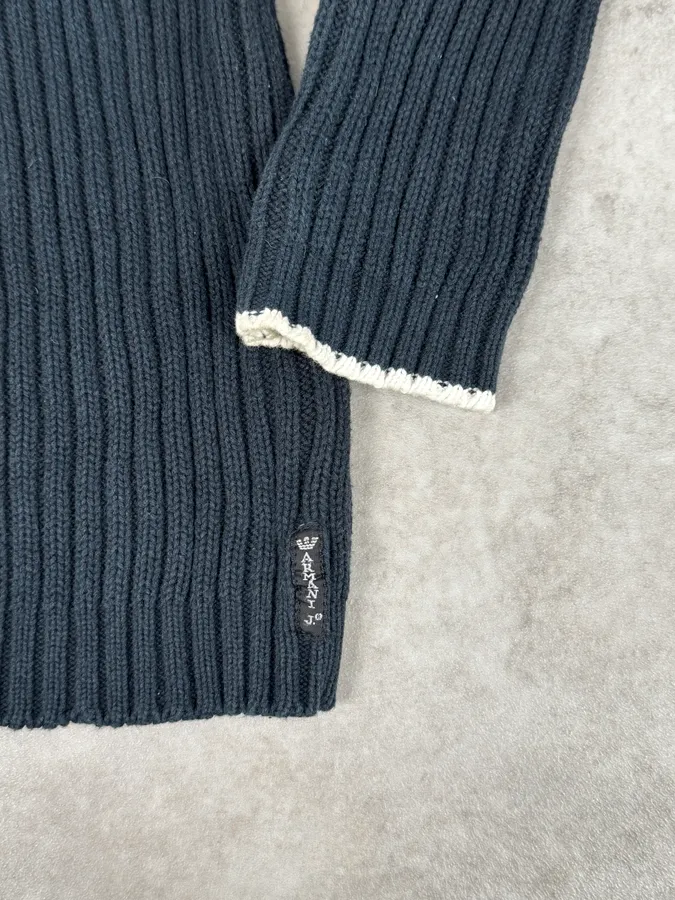 Armani Navy Buttoned Turtleneck Wool Sweater - Image 8