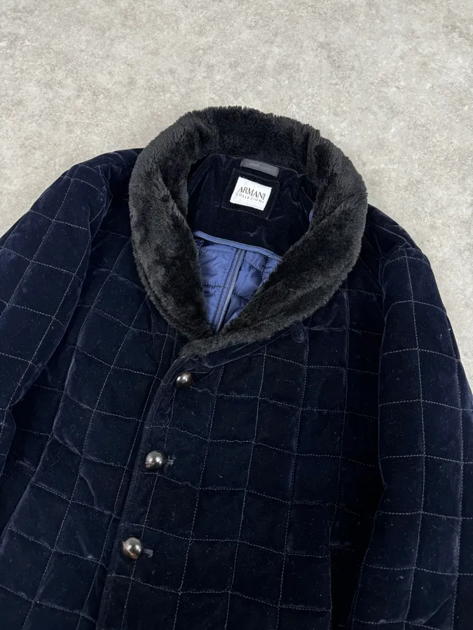 Armani Navy Quilted Velvet Contrast Collar Jacket - Image 5