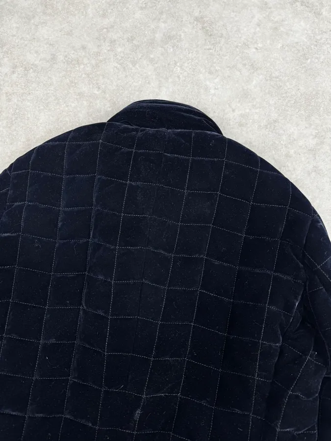 Armani Navy Quilted Velvet Contrast Collar Jacket - Image 8