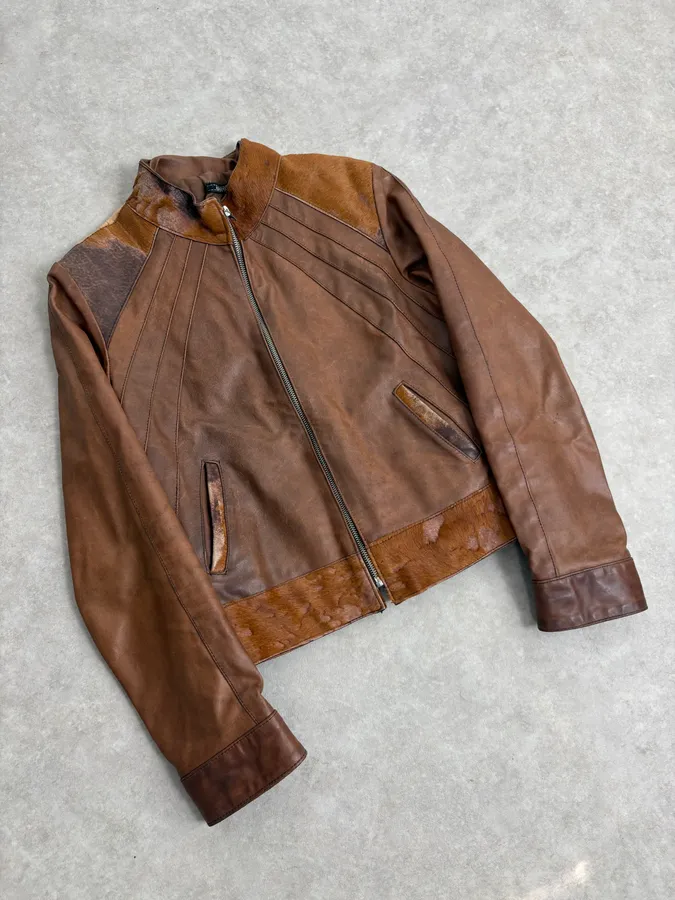 Artisanal Pony Hair Brown Leather Jacket - Image 4