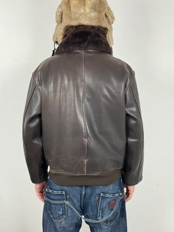 Avirex Brown Mafia Leather Pure Aviator Jacket - Image 3
