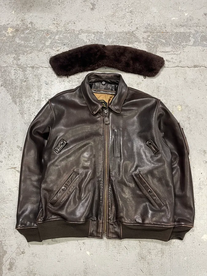Avirex Brown Mafia Leather Pure Aviator Jacket - Image 4