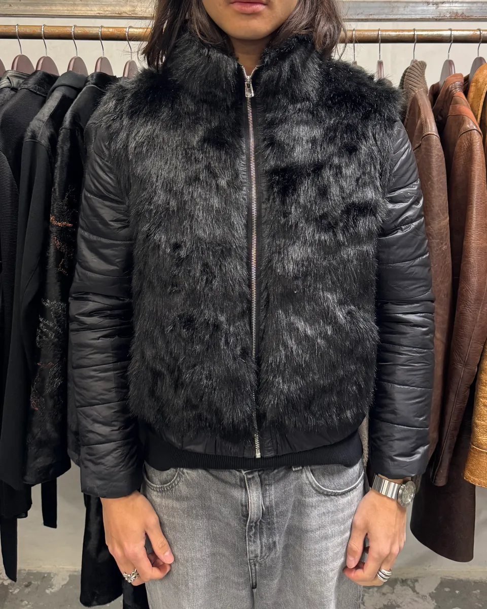 Avirex Faux Fur Black Puffer Jacket with Detachable Sleeves - Image 3