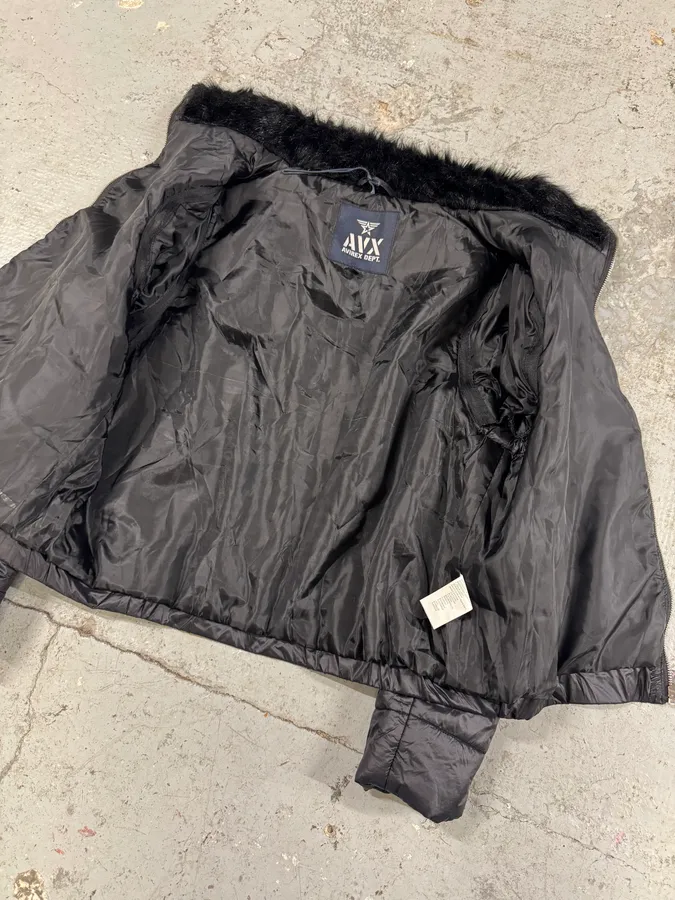 Avirex Faux Fur Black Puffer Jacket with Detachable Sleeves - Image 9